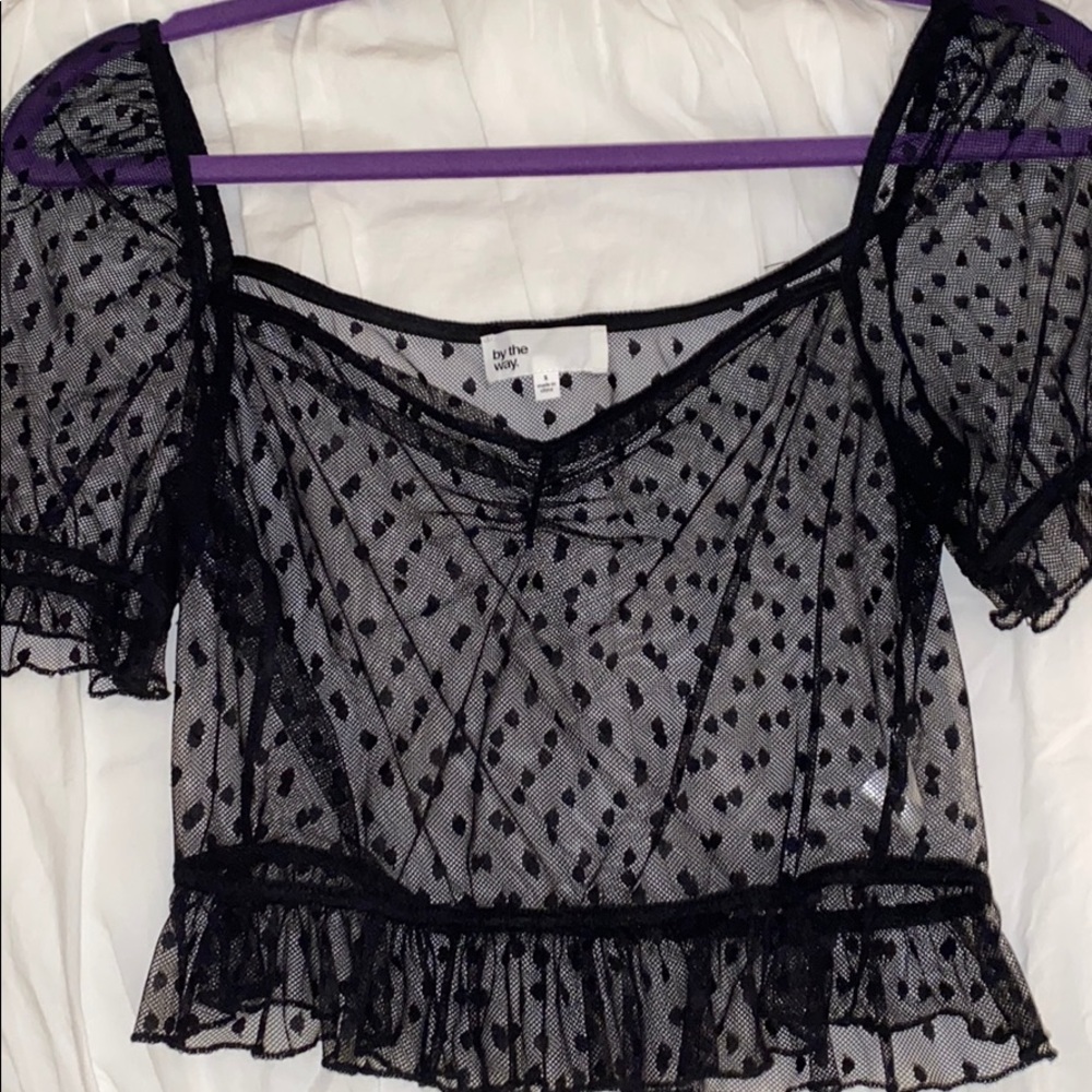by the way polka dot mesh top